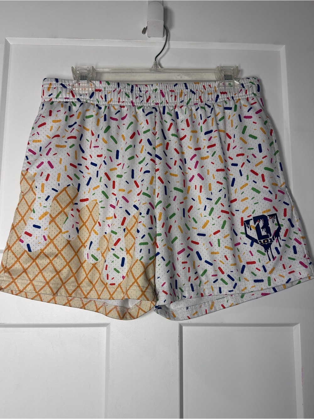 Ice Cream Cone Print Men's Athletic Shorts - White with Multi Sprinkle